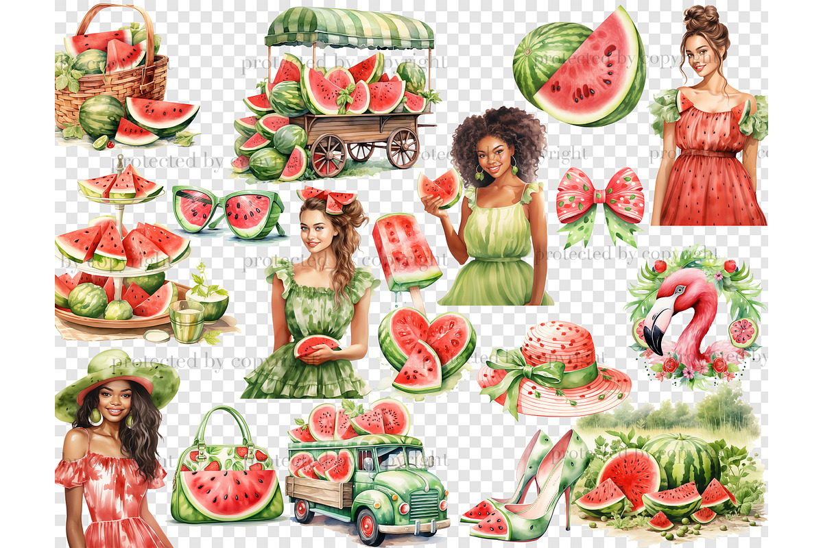 Watermelon Clipart | Summer Girl PNG, a Food Illustration by GlamArtZhanna (Photo 5 of 6)