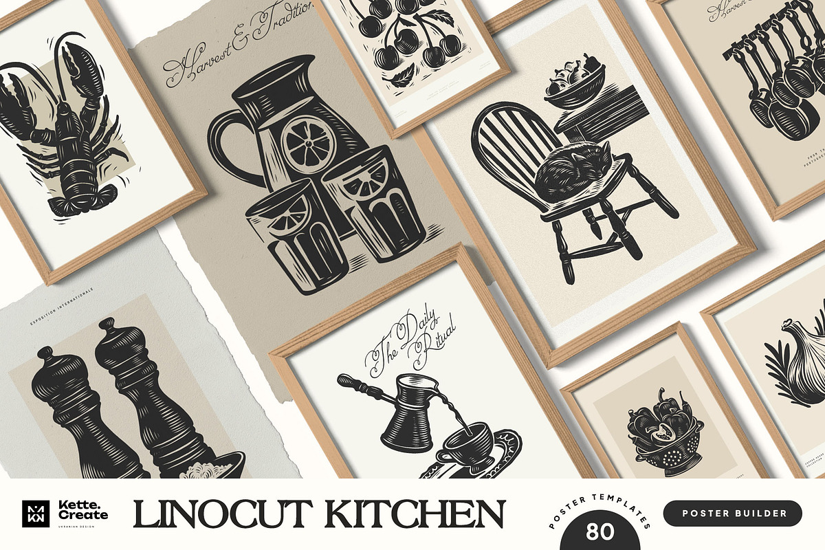 Linocut Kitchen | Poster Builder, an Object Graphic by KetteCreate (Photo 1 of 16)