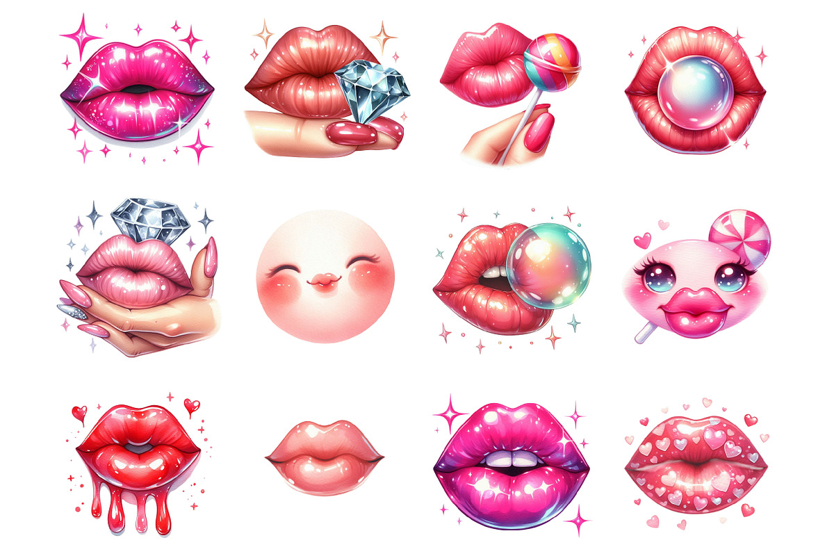 Watercolor Cute Lips Clipart, a Graphic by CitraGraphics (Photo 2 of 4)