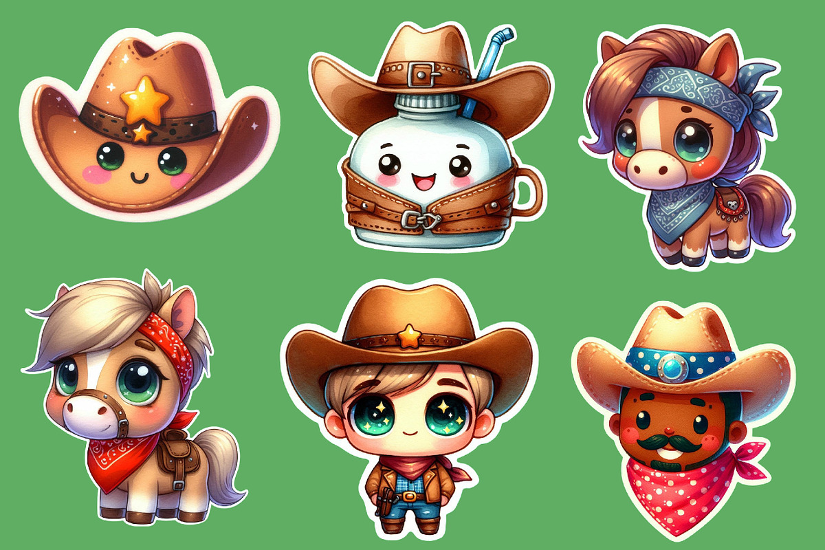 Kawaii Cowboy Clipart Bundle, an Illustration by Designworld (Photo 3 of 5)