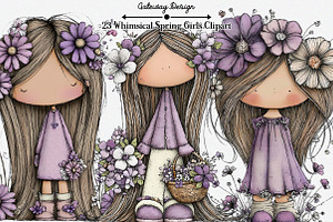 Whimsical Spring Girls Clipart, an Illustration by GatewayDesign
