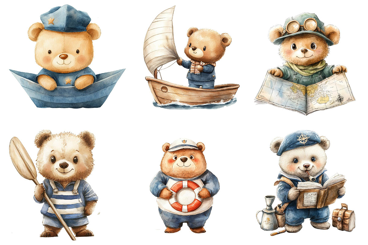 Bear Sailor Clipart, Nautical Clipar, an Illustration by CreationArt (Photo 3 of 5)