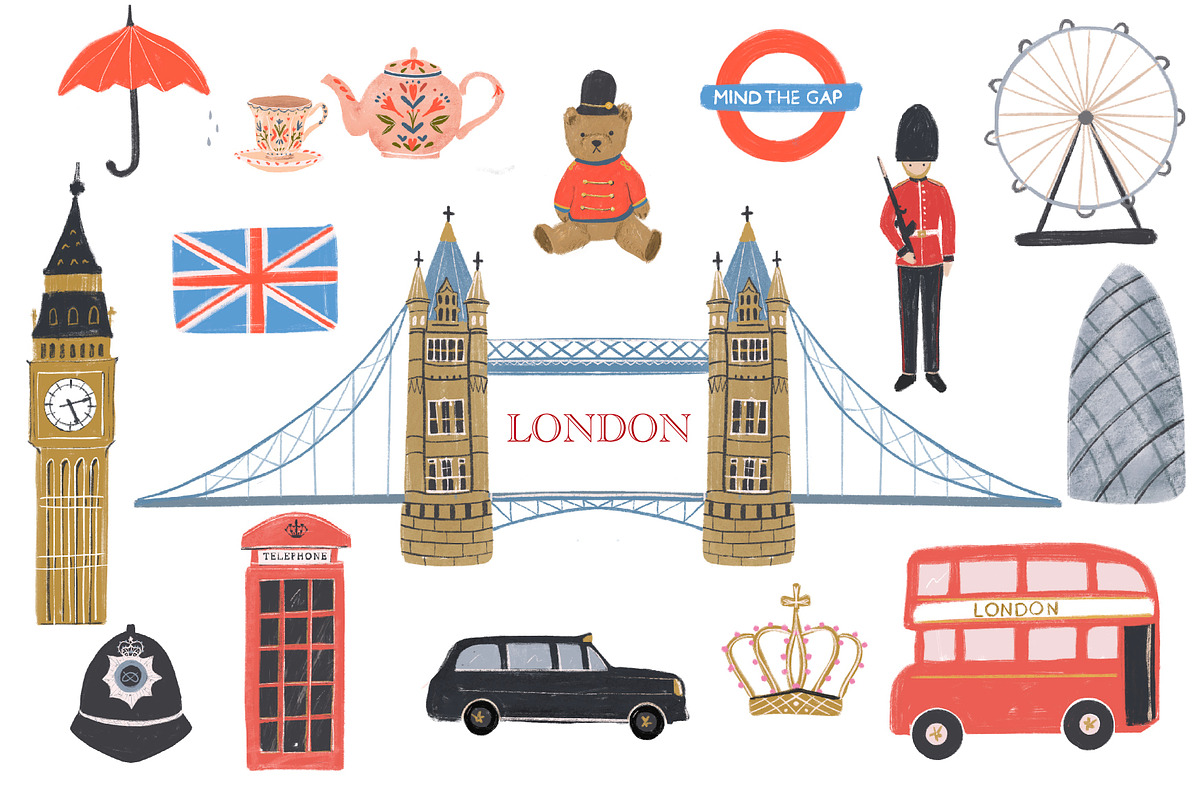 London handdrawn clipart, an Illustration by Katie Lisker