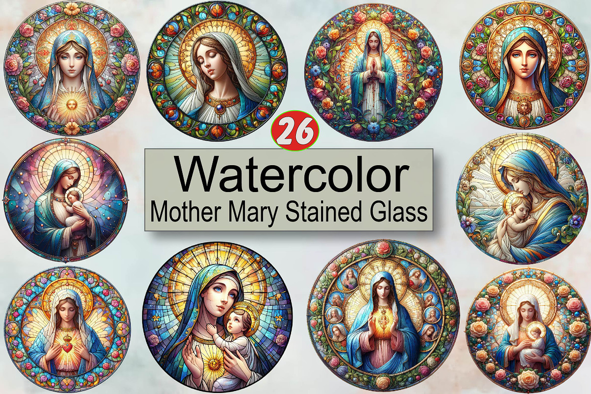 Mother Mary Stained Glass Sublimati, an Illustration by SVGArt (Photo 1 of 2)