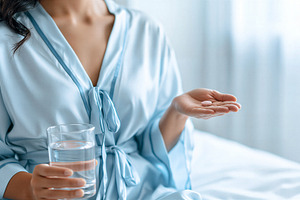 Woman taking medication with water