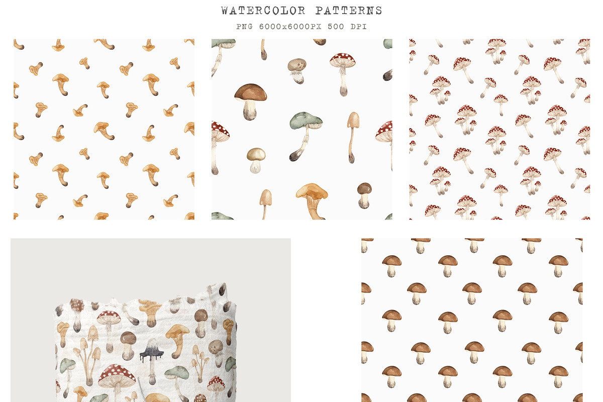 Mushrooms Watercolor Clipart, an Education Illustration by Ooh Lily (Photo 4 of 8)