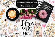 Watercolor Coffee Collection, an Animal Illustration by Kseniya_design (Thumbnail 1 of 8)