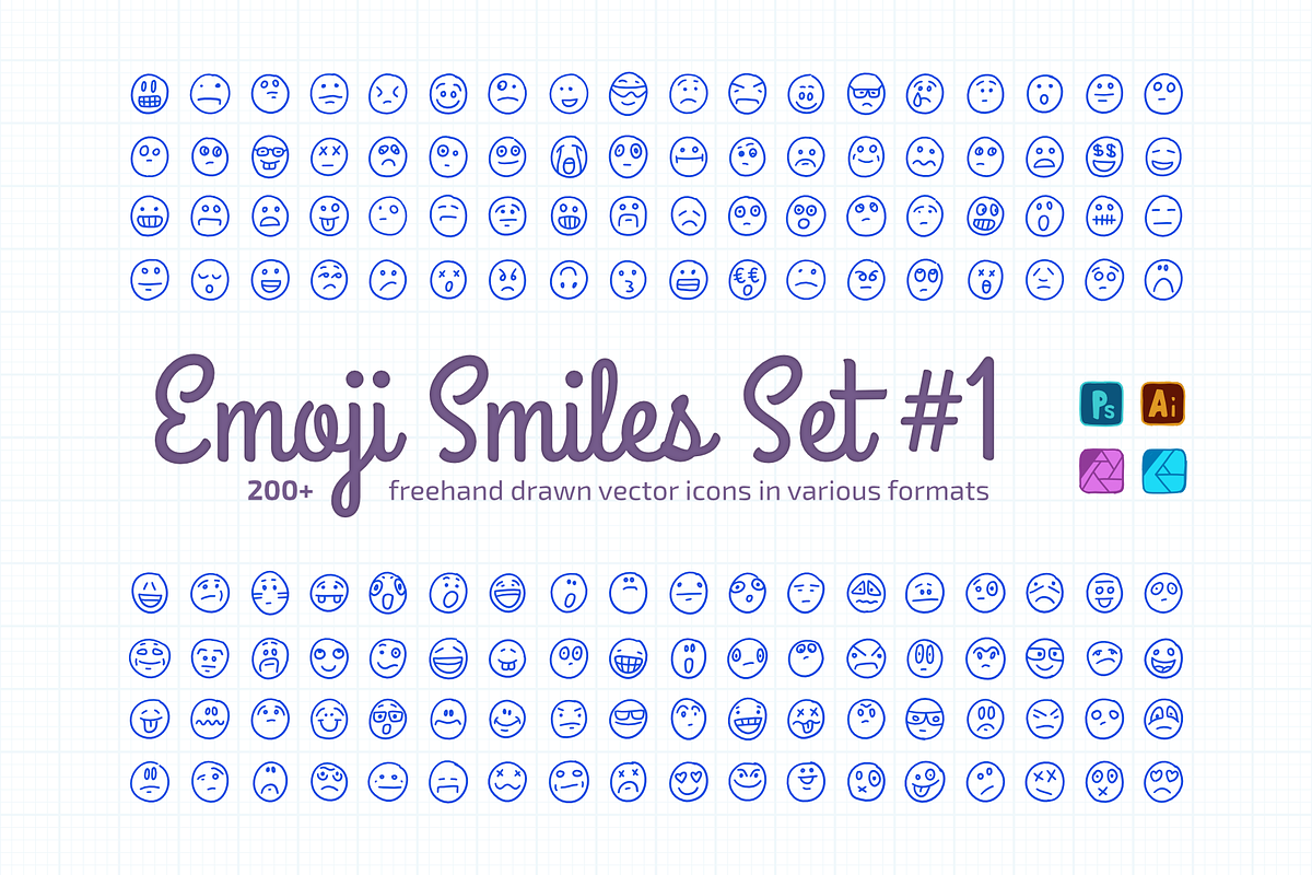 Freehand Drawn Emoji Smiles Set #1, a Templates & Theme by Alex Serada (Photo 1 of 5)