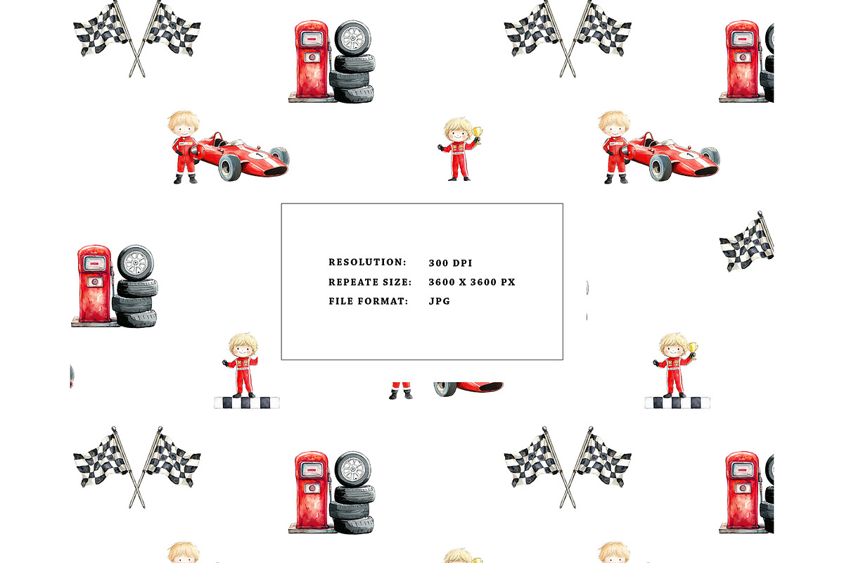 Racing boy formula seamless pattern, a Pattern Graphic by Milatoo (Photo 3 of 4)