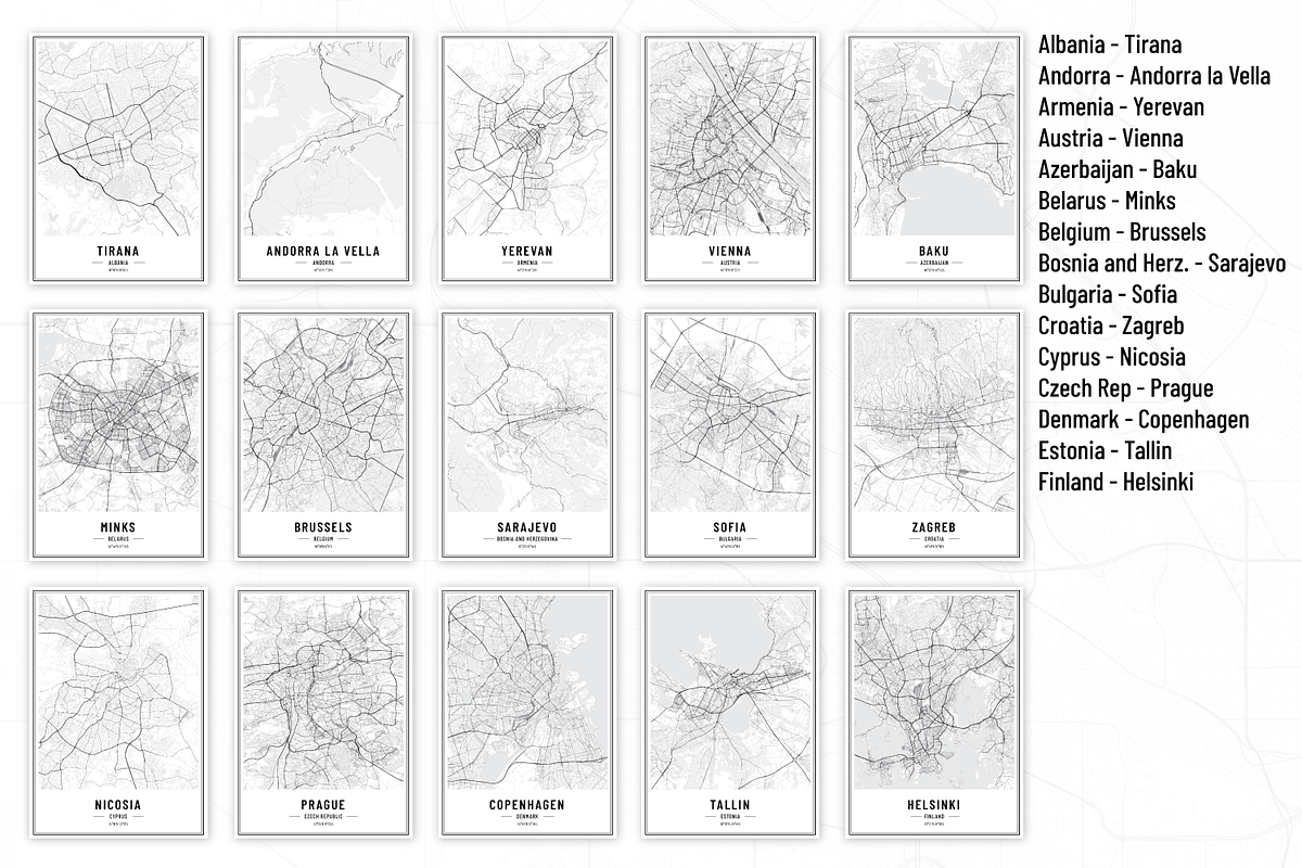 Europe Capitals - City Street Maps, an Illustration by AdrianDragne (Photo 5 of 10)