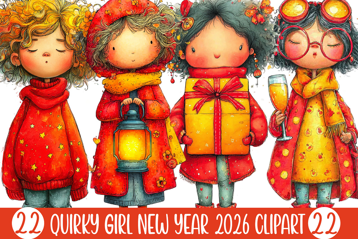 Quirky Girl New Year 2026 Clipart, an Illustration by Designking (Photo 1 of 5)