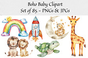 Watercolor Boho Baby Clipart, an Illustration by CraftCrateShop (Thumbnail 1 of 7)