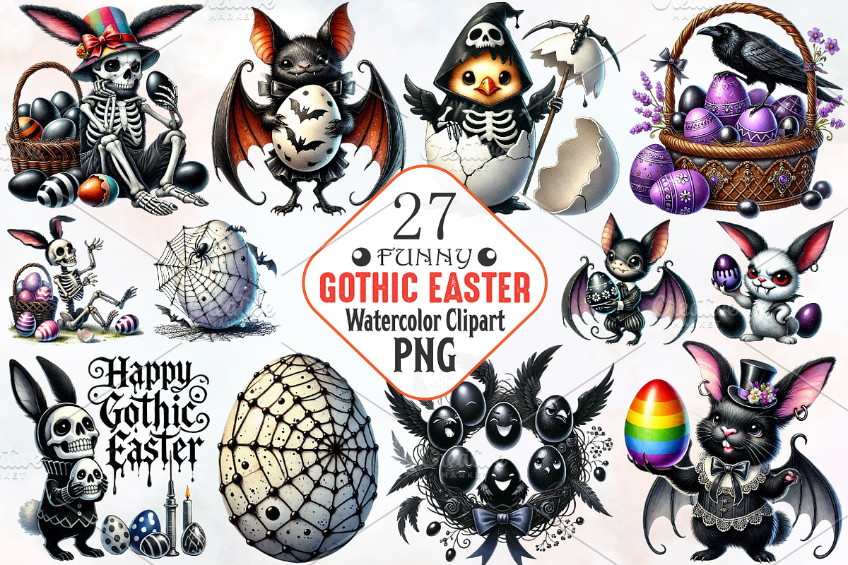 Funny Gothic Easter clipart, an Illustration by RobertsArt (Photo 1 of 7)
