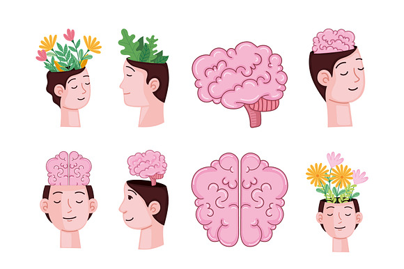 Man with brain Illustration Set preview 4