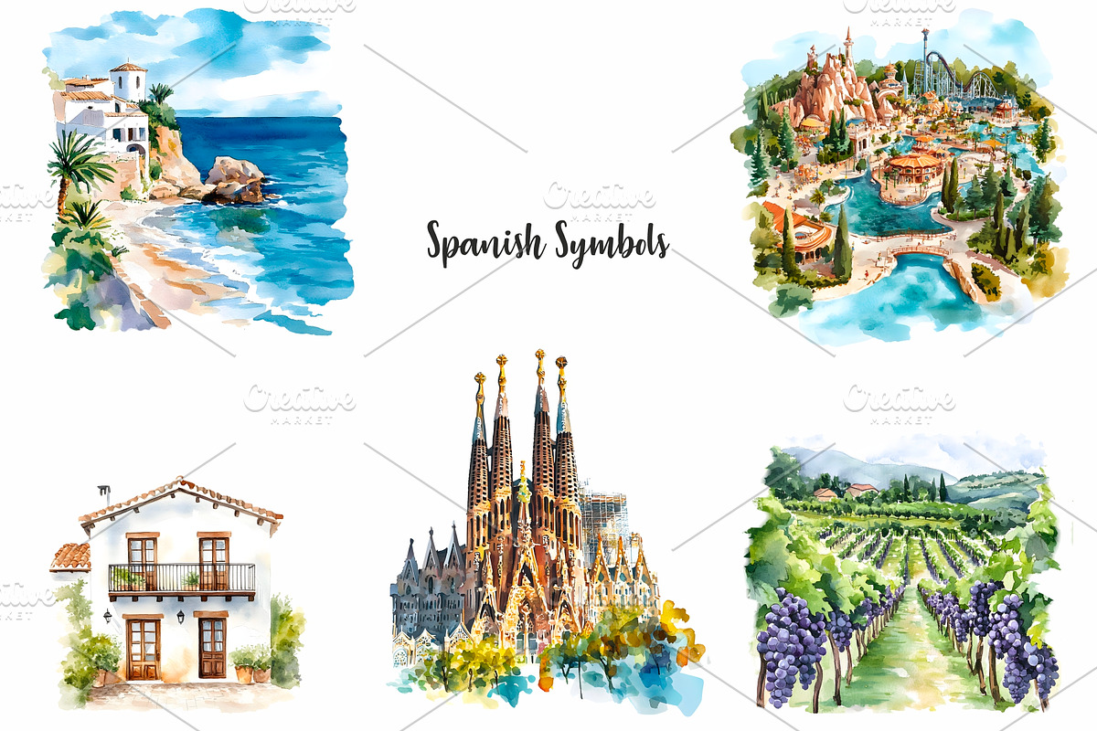 Watercolor Spain symbols clipart, an Illustration by Art and Funny (Photo 3 of 4)