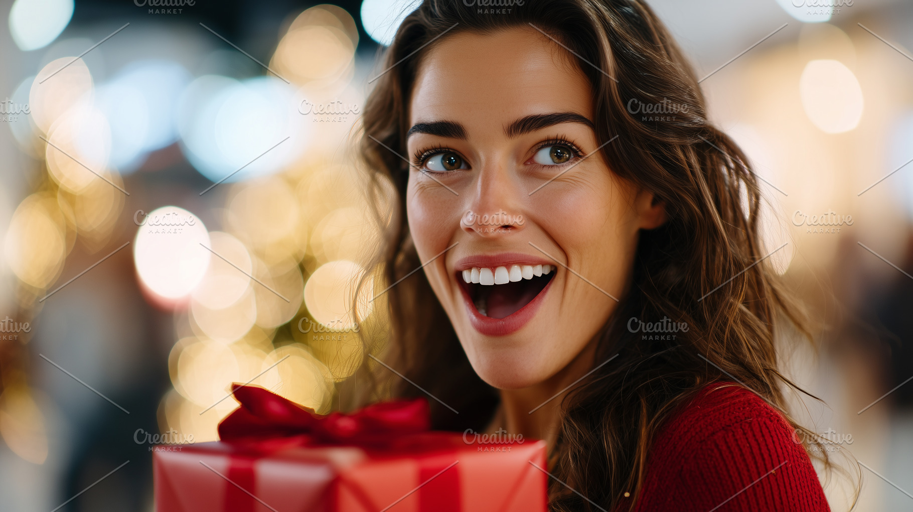 Beautiful woman in red sweater smile, a Holiday Photo by MistyDay
