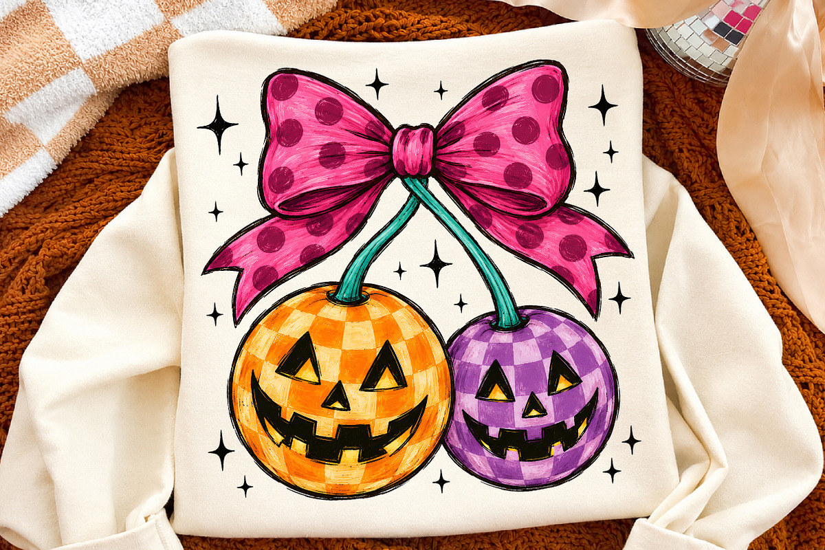 Pink Bow Pumpkin Cherries PNG, Cute, a Seasonal Illustration by Libby Wishes (Photo 2 of 3)