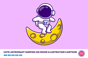 Cute Astronaut Surfing On Moon