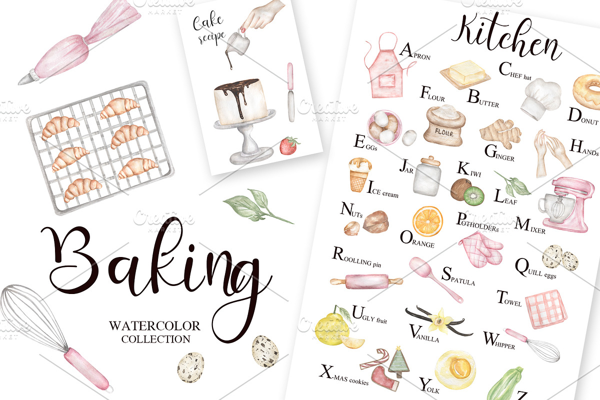 Watercolor Baking Collection, a Food Illustration by MayaNavits (Photo 1 of 8)