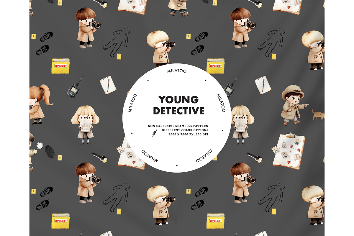 Young detective seamless pattern, a Pattern Graphic by Milatoo (Photo 1 of 6)
