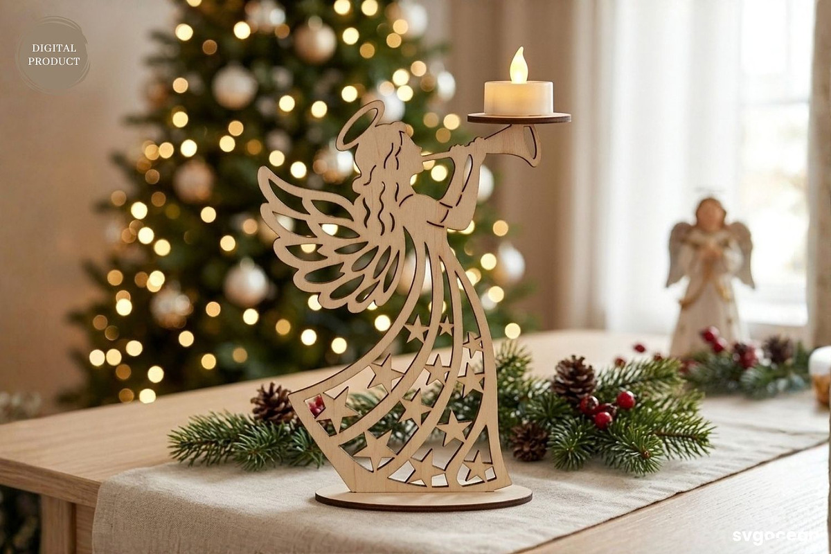 Christmas Angel Candle Holders SVG, a Decorative Illustration by svgocean (Photo 3 of 14)
