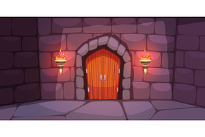 Castle door with torches. Ancient, an Object Illustration by YummyBuum
