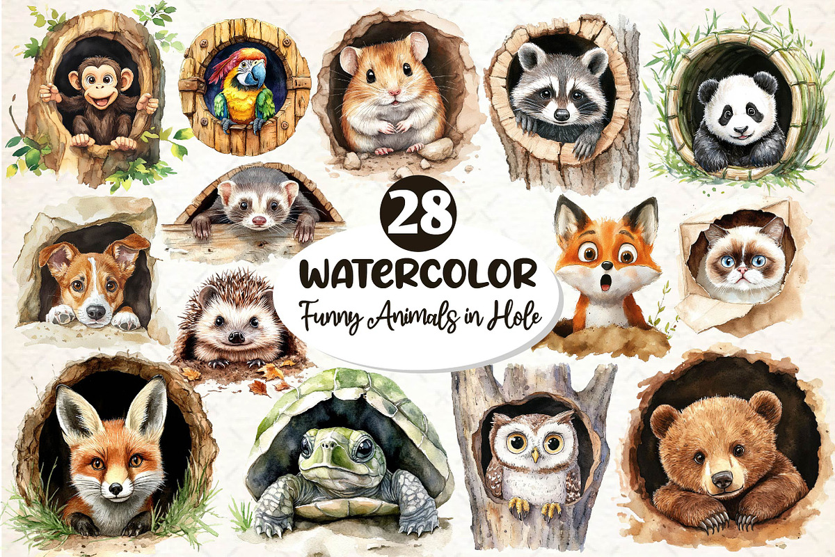 Funny Animals in Hole Clipart, an Illustration by Dream Creation (Photo 1 of 6)