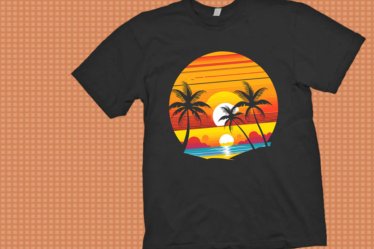 Retro Sunset Summer T-Shirt Design, a Seasonal Illustration by Craft Nest (Photo 2 of 3)