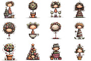 Whimsical Christmas Topiary Trees, an Illustration by CraftArtStudio (Thumbnail 3 of 6)