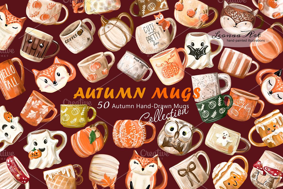 Autumn Mugs Clip Art Collection, a Seasonal Illustration by Leonaa art (Photo 1 of 13)