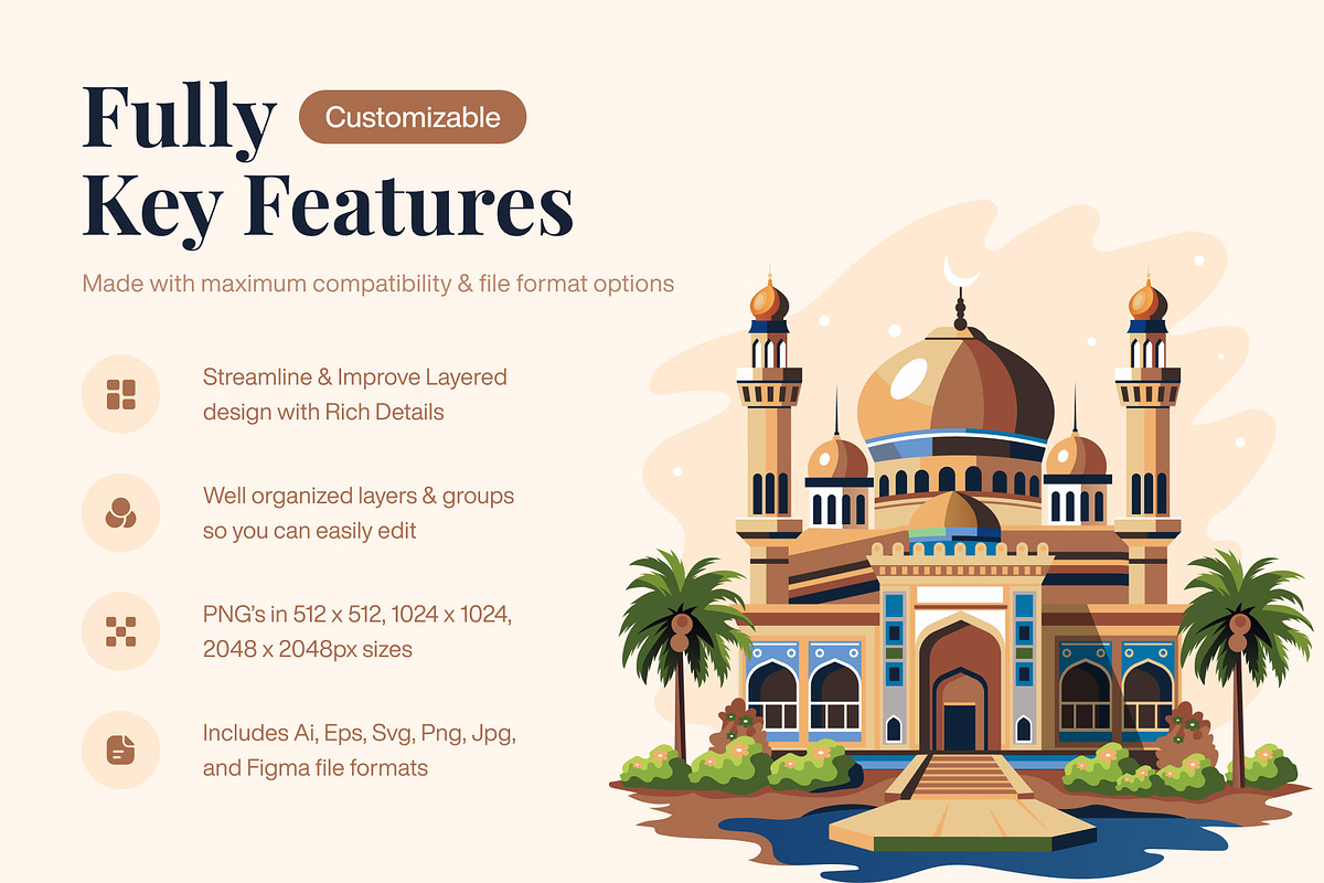 Mosque Illustration Art Set, a Decorative Illustration by Prosymbols (Photo 2 of 10)