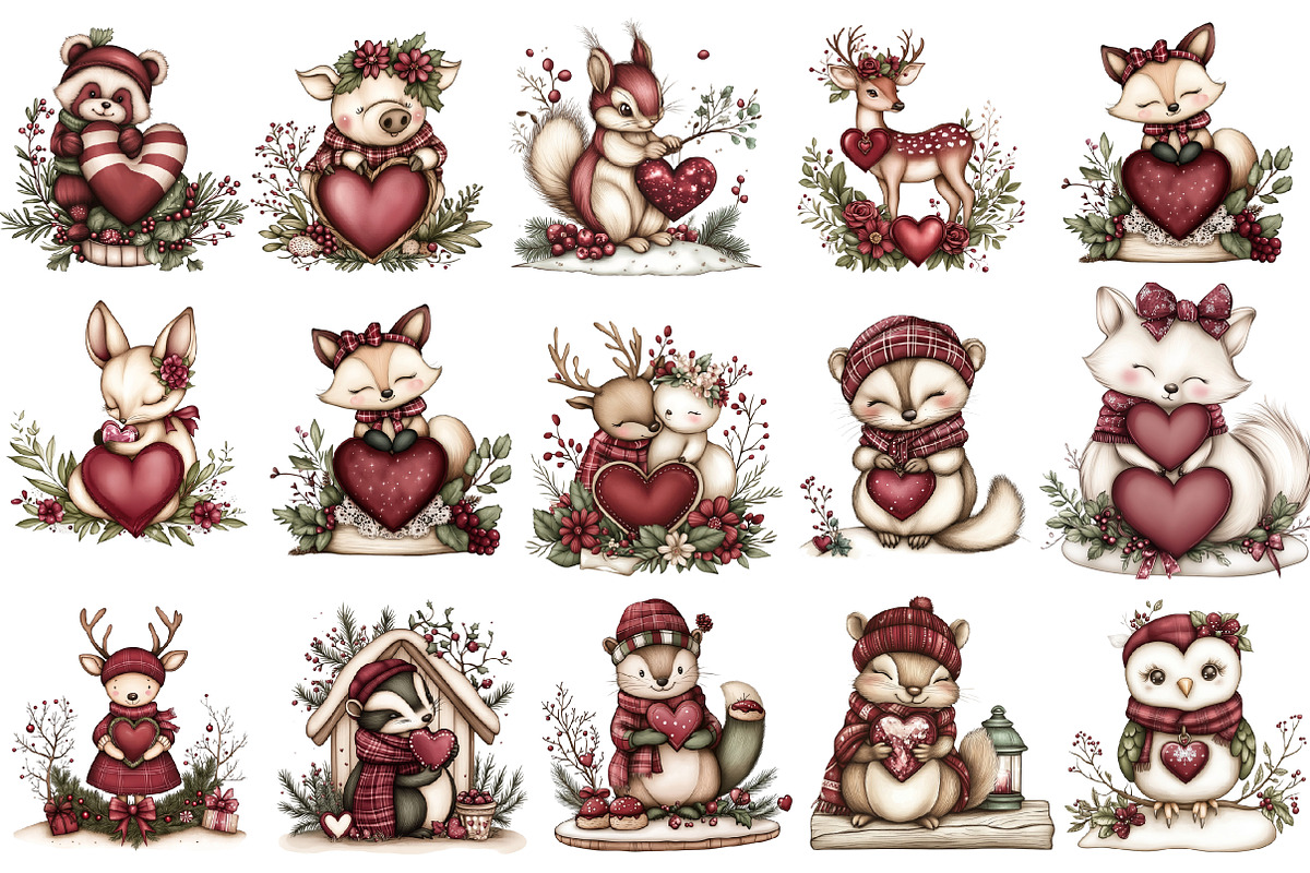 Valentine Woodland Animal Clipart, an Illustration by designcity5 (Photo 3 of 5)
