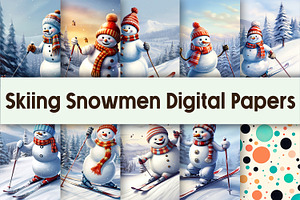Skiing Snowmen Digital Papers, a Background Graphic by AdriOP