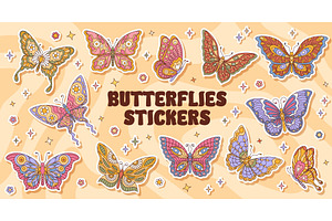 Groovy butterfly insects stickers, an Animal Illustration by Buch&Bee
