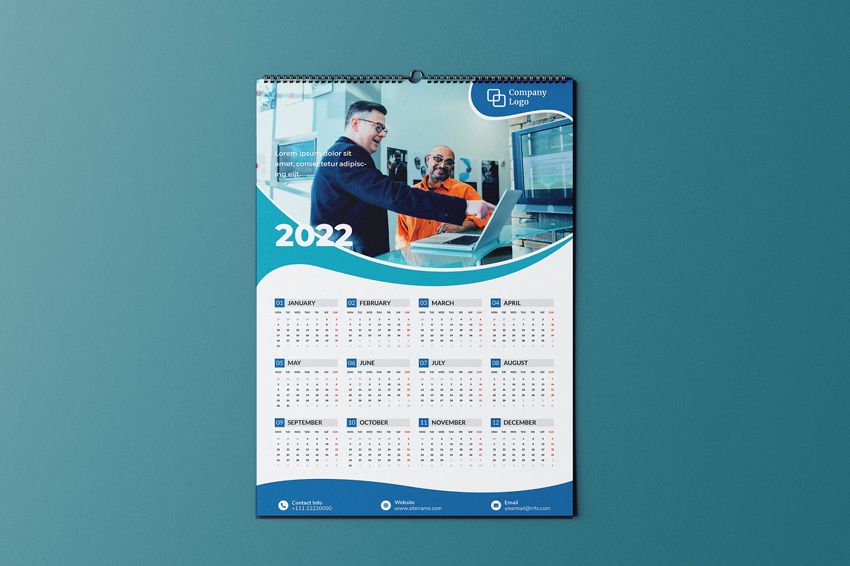 Blue Wave One Page Calendar 2022, a Templates & Theme by rivatxfz (Photo 2 of 2)