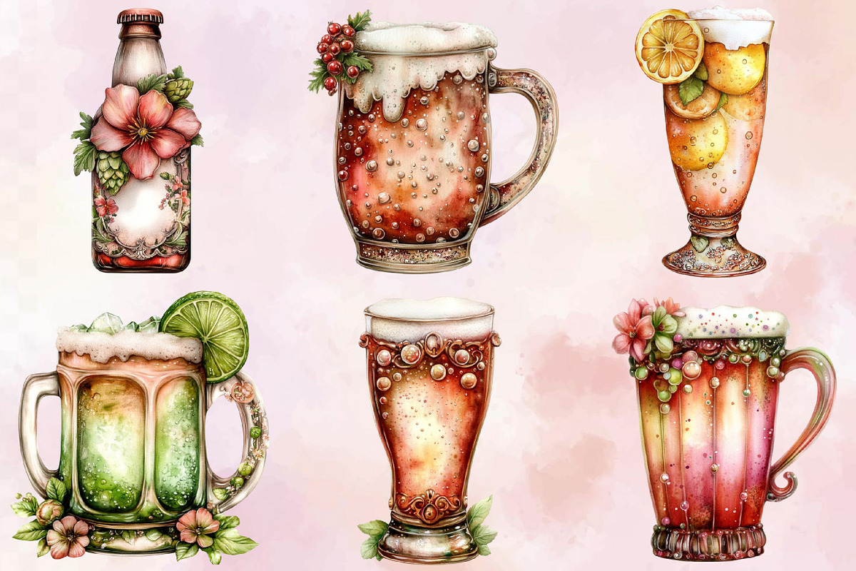 Whimsical Summer Beer Clipart Bundle, an Illustration by SVGArt (Photo 4 of 8)