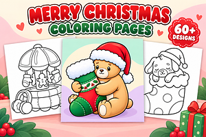 Merry Christmas Coloring Pages #3, a Seasonal Illustration by Inkivelle Studio