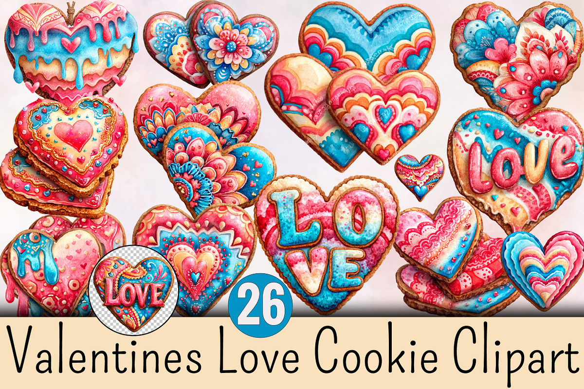 Valentine's Love Cookie Clipart Bun, an Illustration by SVGArt (Photo 1 of 9)