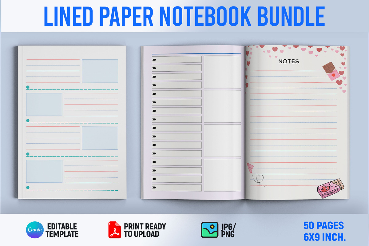 50 Lined Paper Notebook Bundle, a Templates & Theme by Book2bees (Photo 1 of 4)