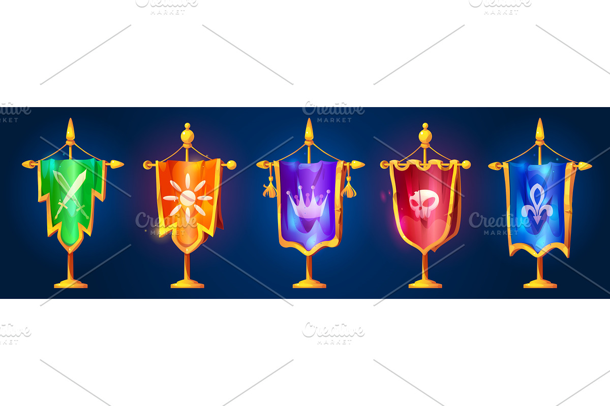 Medieval kingdom banners on golden, an Object Illustration by art PVP - market