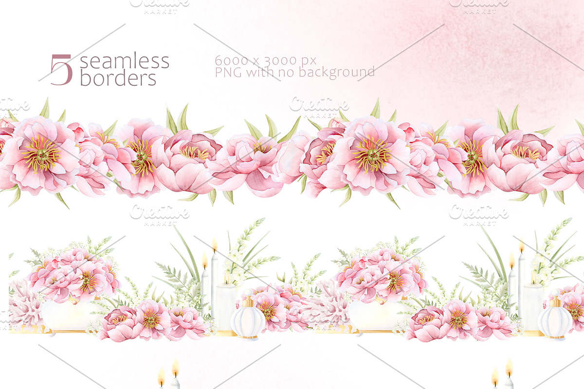 Pink Peonies Watercolor Women Beauty, a Decorative Illustration by Elena Malgina Clipart (Photo 9 of 13)