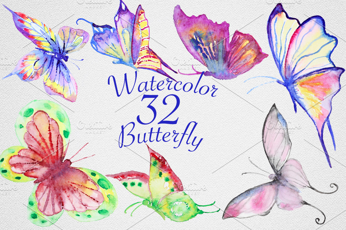 Watercolor Butterfly Set #2, an Object Graphic by IvanFet (Photo 5 of 6)