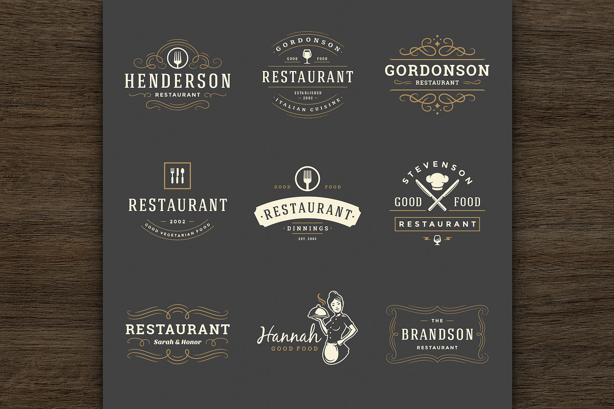 36 Restaurant Logos and Badges, a Branding & Logo Template by Vasya Kobelev (Photo 3 of 12)