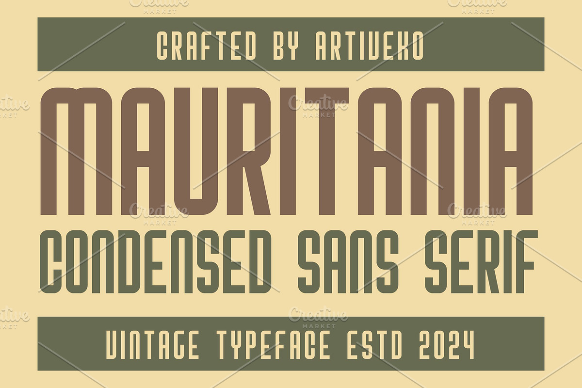 Mauritania Condensed Sans Serif, a Sans Serif Font by Artiveko (Photo 1 of 5)