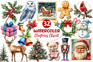 Watercolor Christmas Clipart Bundle, an Illustration by Dream Creation