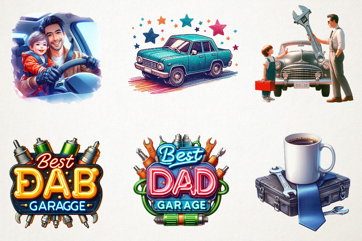 Car Lover Fathers Day Watercolor Cli, a Seasonal Illustration by RobertsArt (Photo 3 of 4)