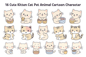 16 Cute Kitten Cat Cartoon Character, an Animal Illustration by jongcreative