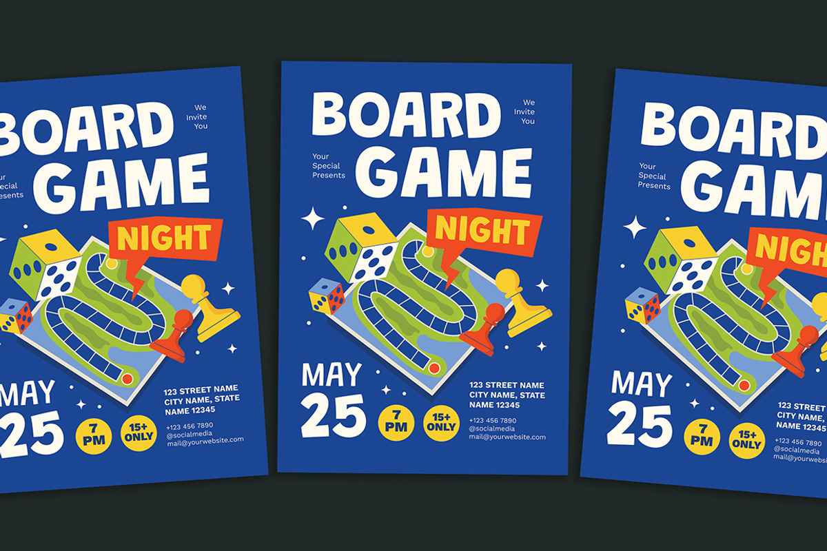 Board Game Night Flyer, a Flyer Template by Gumico Studio. (Photo 1 of 3)