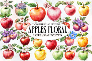 Watercolor Apples Floral Clipart, an Illustration by Designworld