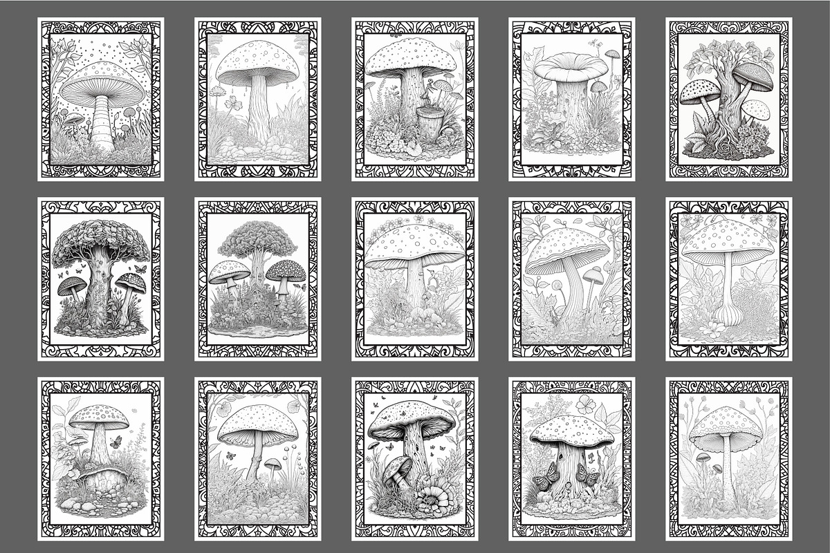 Mushroom Coloring Pages Set 63 Pages, a Food Illustration by Blue Digital Studio (Photo 3 of 4)